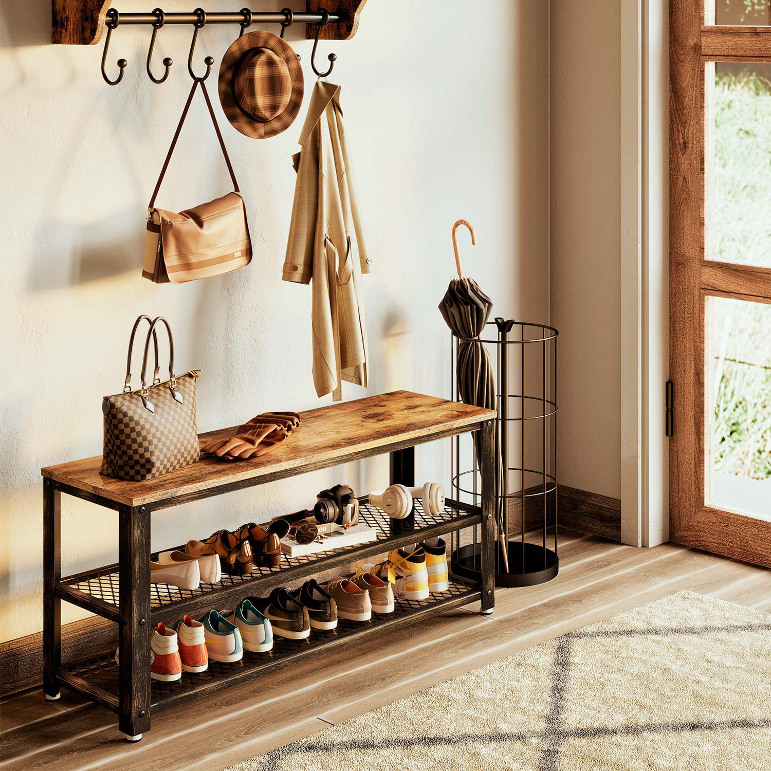 Metal wood shoe rack discount